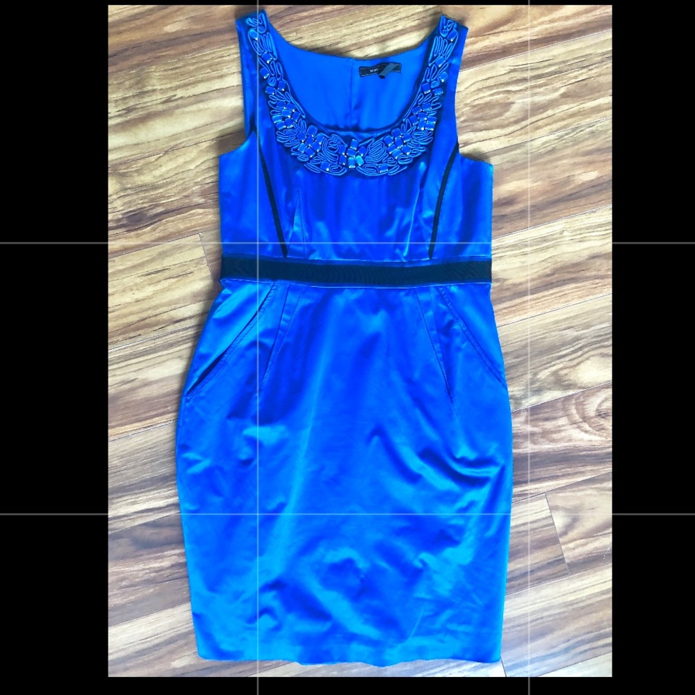 BCBG Blue embellished dress with pockets